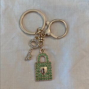 Gold and Green Key and Lock Keychain